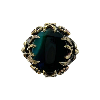 Handcrafted Silver 925 Ring with Bronze Details and Original Agate Stone - Unique Piece, 50g