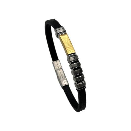 Black Leather Bracelet - Stainless Steel Clasp - Minimalist Design