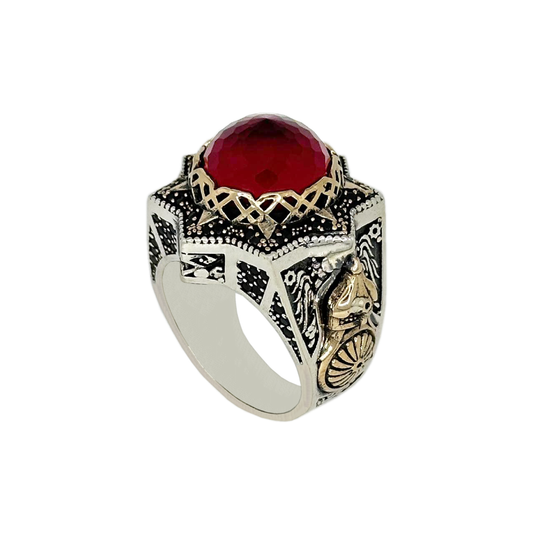 Silver Ring with Red Zirconia Stone