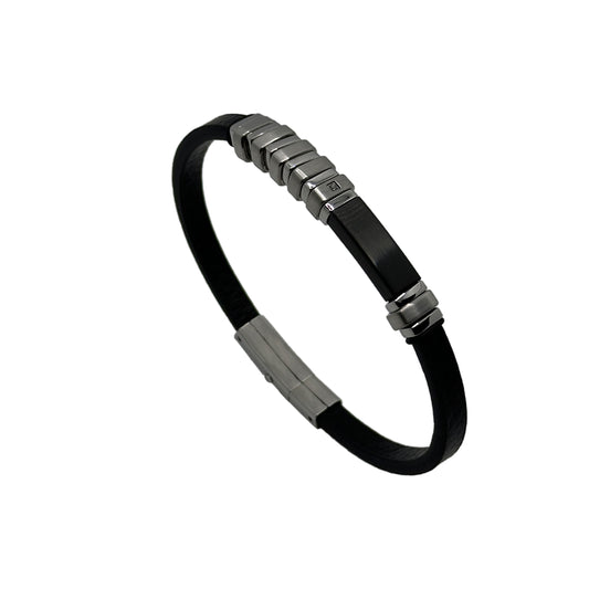 Black Leather Bracelet - Matte Stainless Steel Clasp - Minimalist Design