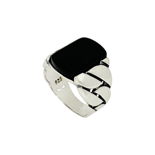 Rectangular Black Onyx Silver Ring