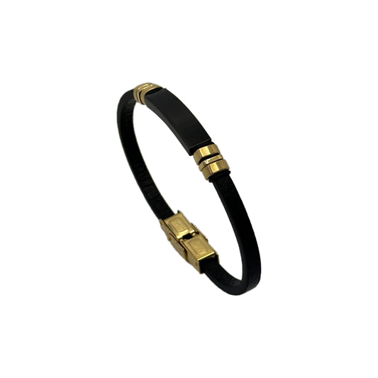 Matte Stainless Steel Clasp Black Leather Bracelet
