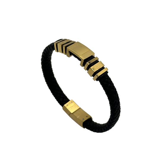 Matte Black Leather Bracelet with Stainless Steel Clasp