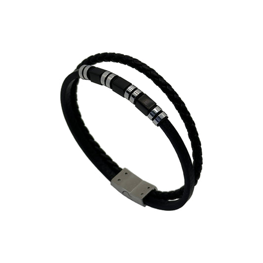 Matte Black Leather Bracelet - Stainless Steel Clasp