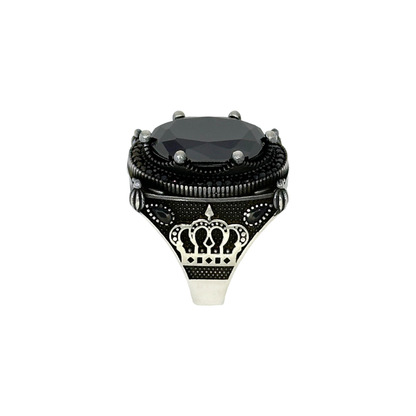 Sterling Silver Black Stone Crown Ring