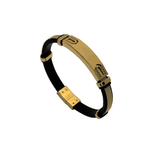 Black and Gold Plated Bracelet with Bold Bar Link