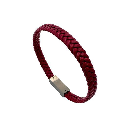 Red Leather Braided Bracelet with Stainless Steel Clasp
