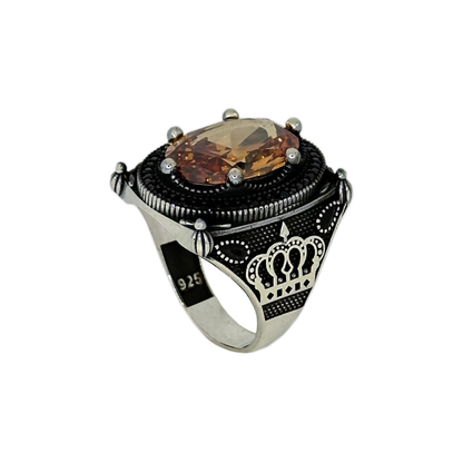 Sterling Silver Citrine Stone Crown Ring