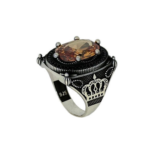 Sterling Silver Citrine Stone Crown Ring