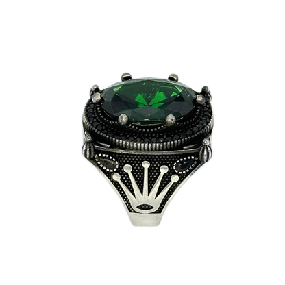 Silver Crown Ring with Green Zirconia Stone