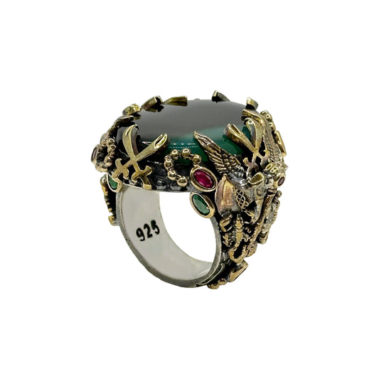 Handcrafted Silver 925 Ring with Bronze Details and Original Agate Stone - Unique Piece, 50g