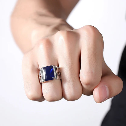 Men Ring Silver 925 Jewelry with Sapphire Zircon Gemstone Finger Rings Ornaments for Wedding Bridal Party Gift