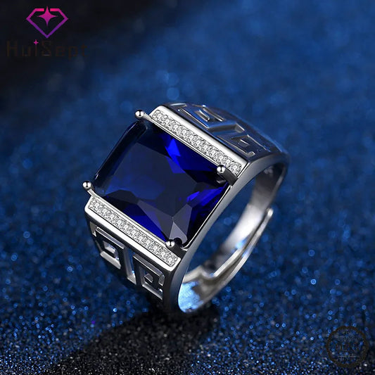 Men Ring Silver 925 Jewelry with Sapphire Zircon Gemstone Finger Rings Ornaments for Wedding Bridal Party Gift