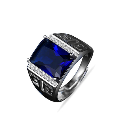 Men Ring Silver 925 Jewelry with Sapphire Zircon Gemstone Finger Rings Ornaments for Wedding Bridal Party Gift