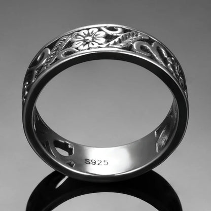 Vintage 925 Sterling Silver Rings for Women Flower Shaped Hollow Out Ring Fashion Fine Jewelry Gift Big Silver Rings