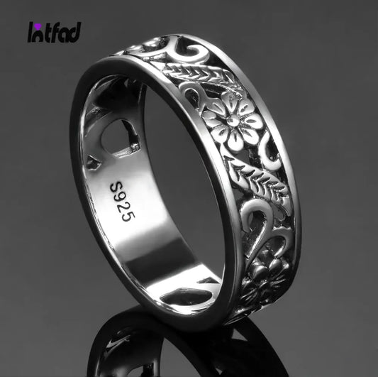 Vintage 925 Sterling Silver Rings for Women Flower Shaped Hollow Out Ring Fashion Fine Jewelry Gift Big Silver Rings
