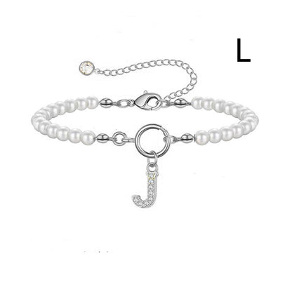 Pearl Bracelet with Initial Pendant - New Fashion Toggle Clasp Women's Jewelry Gift
