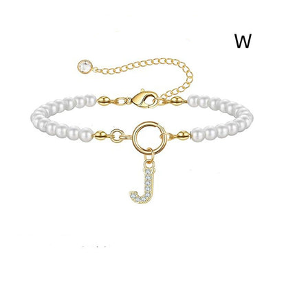 Pearl Bracelet with Initial Pendant - New Fashion Toggle Clasp Women's Jewelry Gift