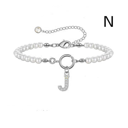 Pearl Bracelet with Initial Pendant - New Fashion Toggle Clasp Women's Jewelry Gift