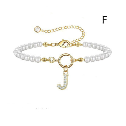 Pearl Bracelet with Initial Pendant - New Fashion Toggle Clasp Women's Jewelry Gift