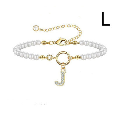 Pearl Bracelet with Initial Pendant - New Fashion Toggle Clasp Women's Jewelry Gift