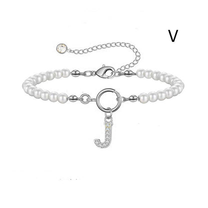Pearl Bracelet with Initial Pendant - New Fashion Toggle Clasp Women's Jewelry Gift