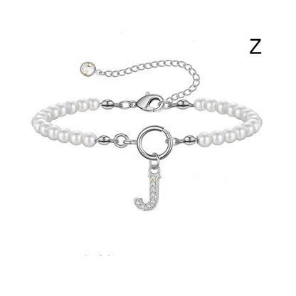 Pearl Bracelet with Initial Pendant - New Fashion Toggle Clasp Women's Jewelry Gift