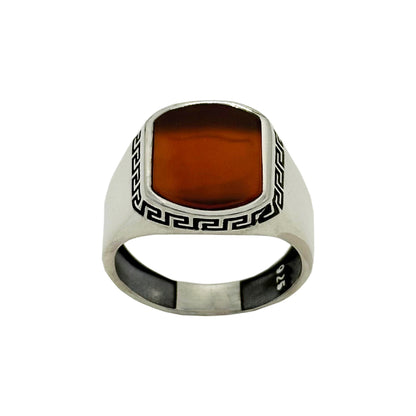 Aqeeq Stone, Onyx Stone Silver 925 Men's Turkish Ring