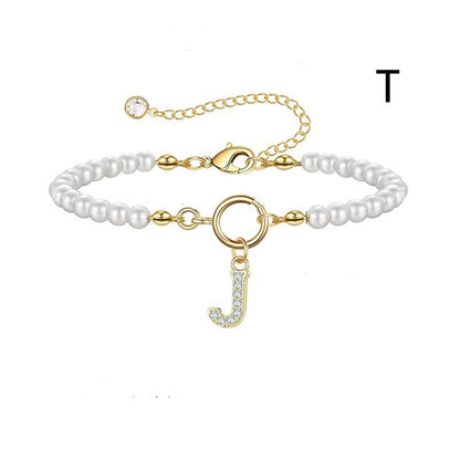 Pearl Bracelet with Initial Pendant - New Fashion Toggle Clasp Women's Jewelry Gift