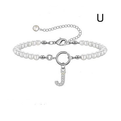 Pearl Bracelet with Initial Pendant - New Fashion Toggle Clasp Women's Jewelry Gift