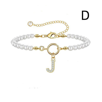 Pearl Bracelet with Initial Pendant - New Fashion Toggle Clasp Women's Jewelry Gift