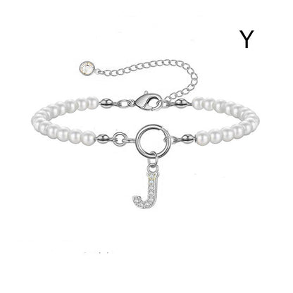 Pearl Bracelet with Initial Pendant - New Fashion Toggle Clasp Women's Jewelry Gift