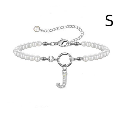Pearl Bracelet with Initial Pendant - New Fashion Toggle Clasp Women's Jewelry Gift