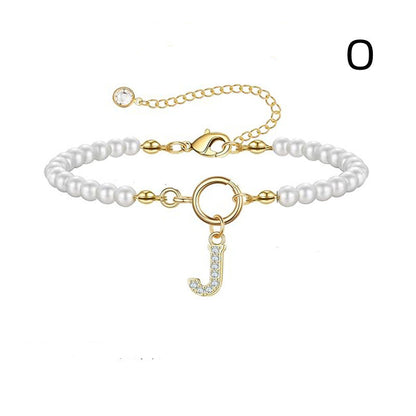 Pearl Bracelet with Initial Pendant - New Fashion Toggle Clasp Women's Jewelry Gift