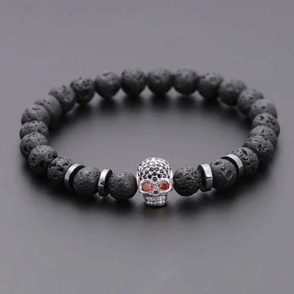 Natural Stone Volcanic Rock Beaded Bracelet Micro Inlaid Zircon