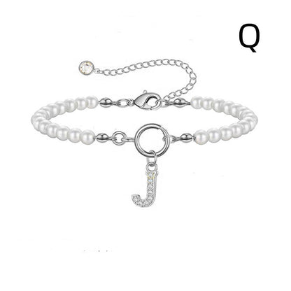Pearl Bracelet with Initial Pendant - New Fashion Toggle Clasp Women's Jewelry Gift