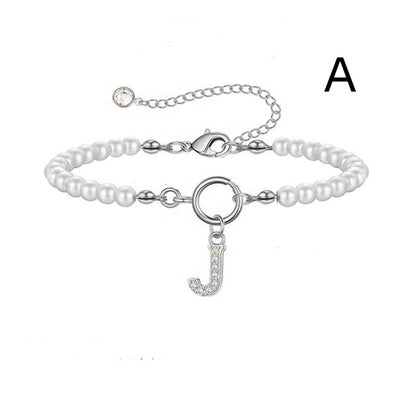Pearl Bracelet with Initial Pendant - New Fashion Toggle Clasp Women's Jewelry Gift