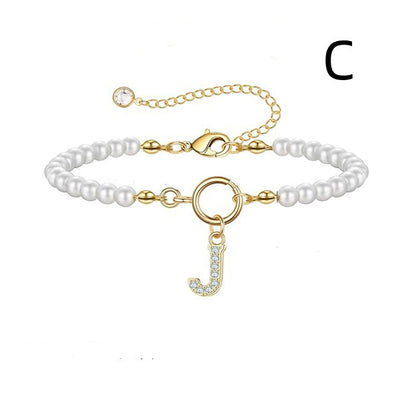 Pearl Bracelet with Initial Pendant - New Fashion Toggle Clasp Women's Jewelry Gift