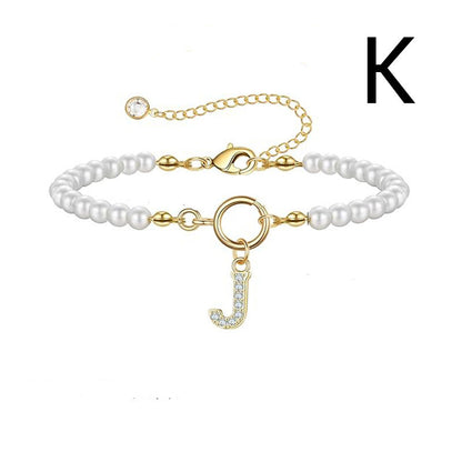 Pearl Bracelet with Initial Pendant - New Fashion Toggle Clasp Women's Jewelry Gift