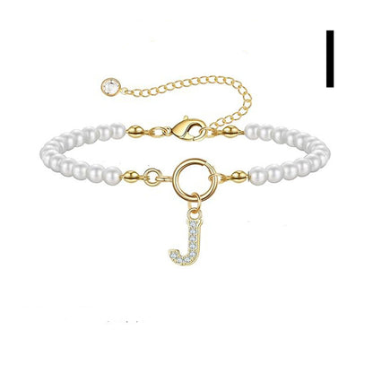 Pearl Bracelet with Initial Pendant - New Fashion Toggle Clasp Women's Jewelry Gift