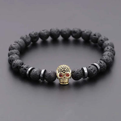 Natural Stone Volcanic Rock Beaded Bracelet Micro Inlaid Zircon