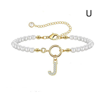 Pearl Bracelet with Initial Pendant - New Fashion Toggle Clasp Women's Jewelry Gift