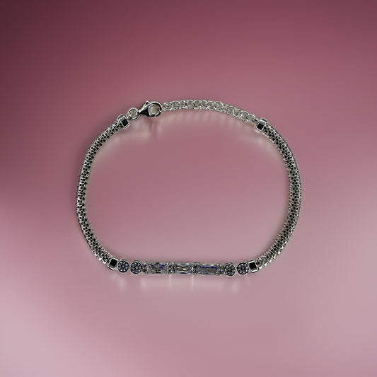 Sparkling Rhodium-Plated Silver Bracelet with Multicolor Zircon Stones