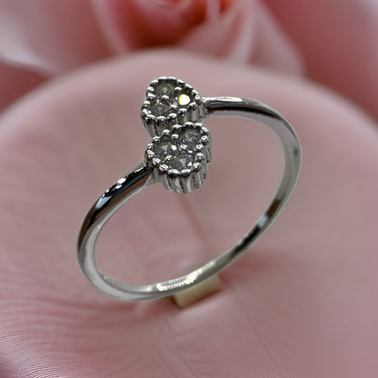 Sparkling Double Heart Design Sterling Silver Ring with White Zircon