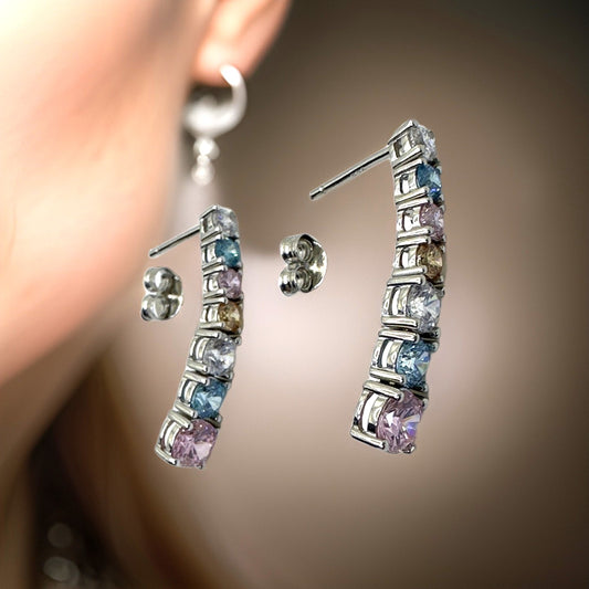 Stylish Earrings in Sterling Silver and Colored Zirconia Stone