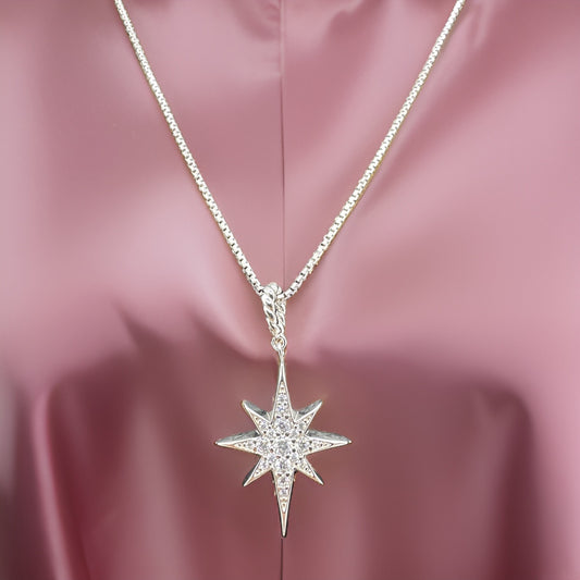 Sterling Silver 925 Pole Star Women Necklace