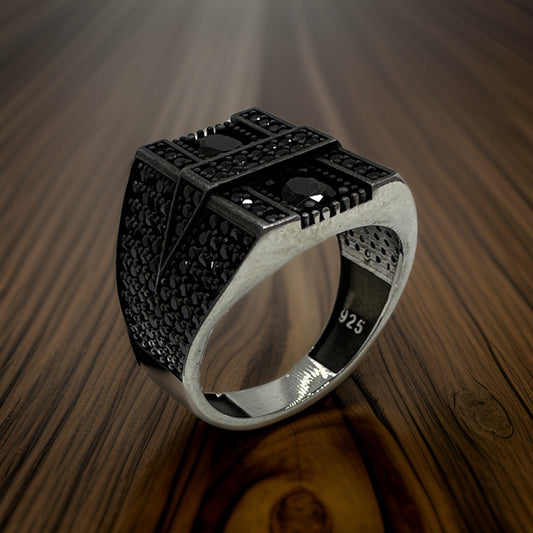 Complete Your Masculine Style: Black Zircon Stone Silver Ring
