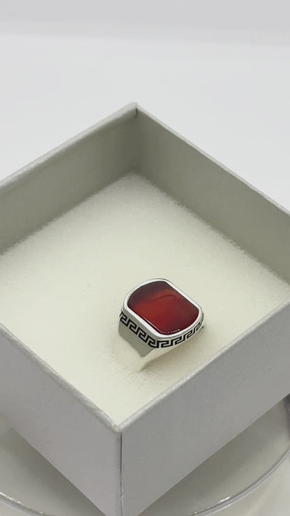 Aqeeq Stone, Onyx Stone Silver 925 Men's Turkish Ring