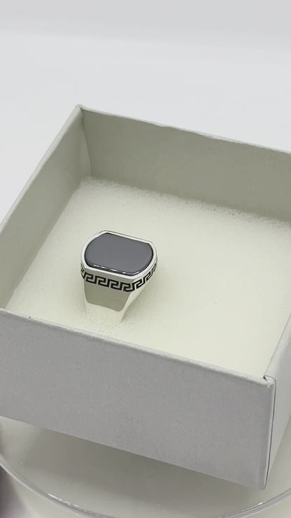 Aqeeq Stone, Onyx Stone Silver 925 Men's Turkish Ring
